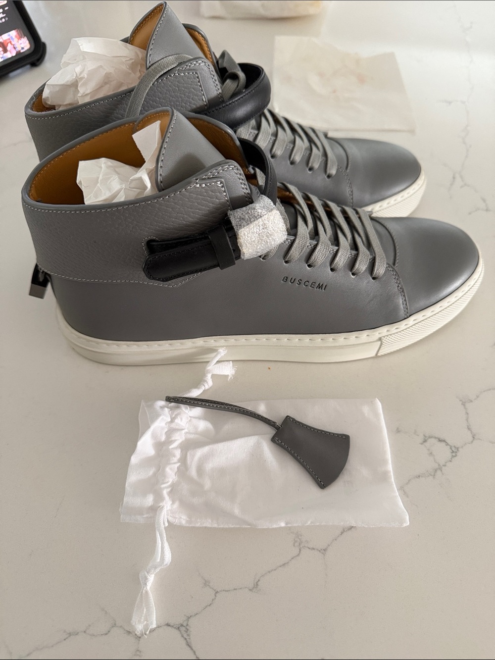 Buscemi Gray and Black Men High-Top Leather Sneaker